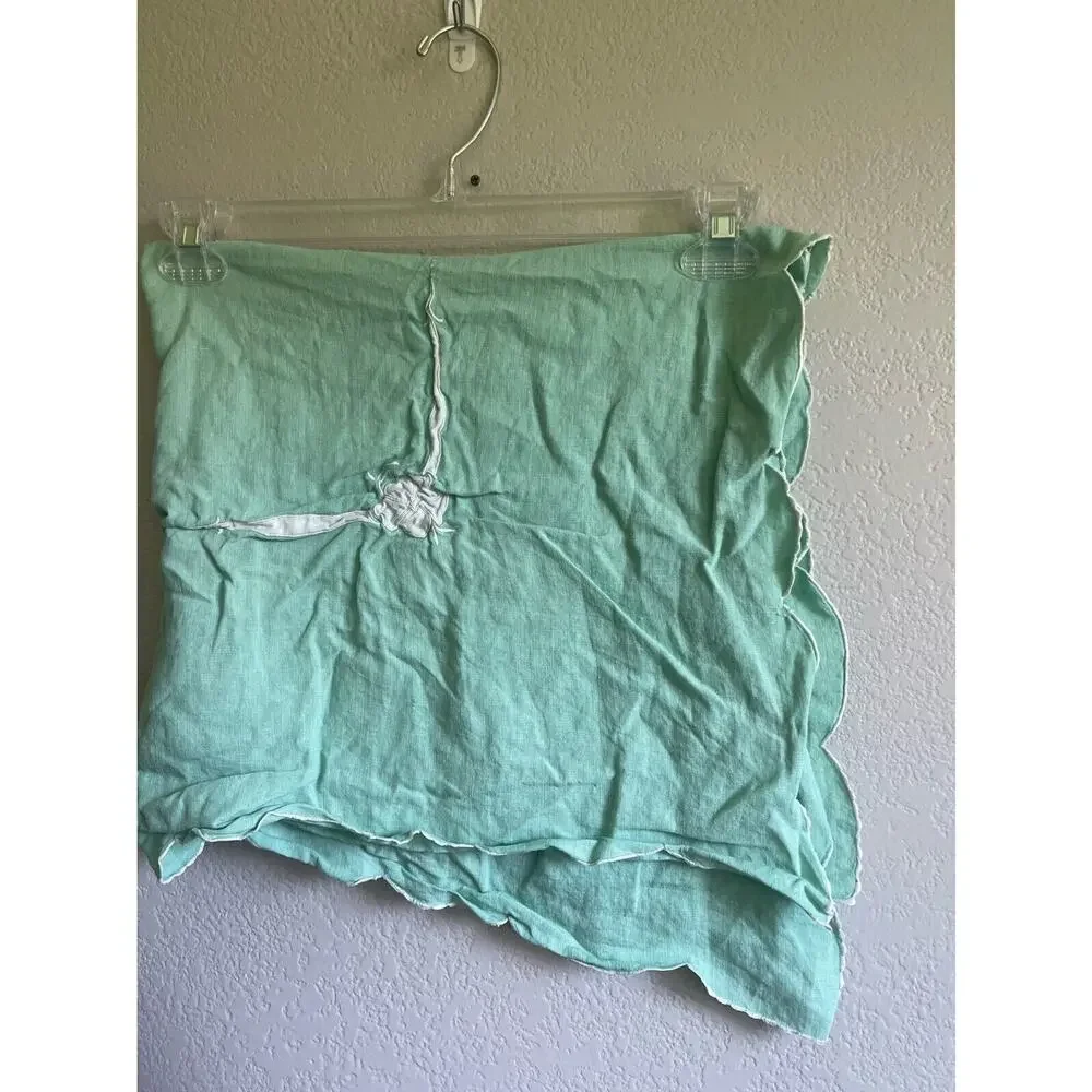 Vintage‎ Linen Mint Green Table Square Floral Hand Embroidered Table Topper 32